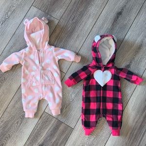 Carters fleece zip up jumpsuits Set of 2 newborn